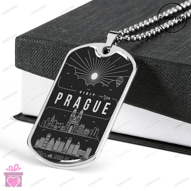 Custom Prague City Necklace Engraving Dog Tag Military Chain Necklace Dog Tag Doristino Trending Necklace
