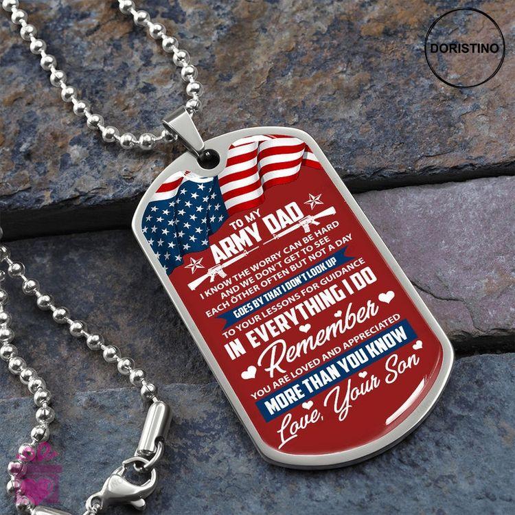 Dad Dog Tag Army Dad Fathers Day Dog Tag Fathers Day Necklace Army Dad Gifts A Child-daughter Or Son Doristino Limited Edition Necklace