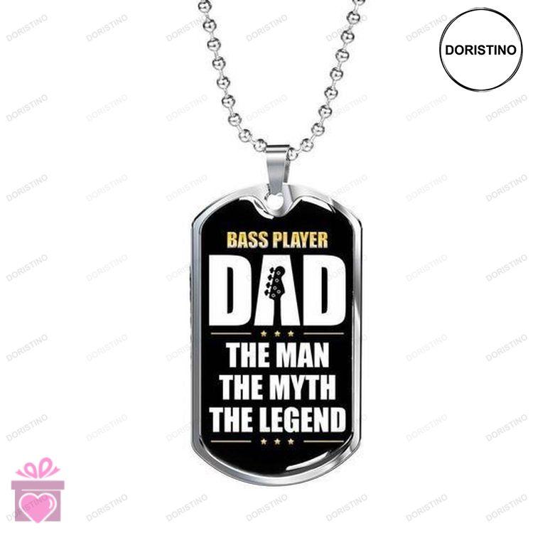 Dad Dog Tag Custom Picture Fathers Day Bass Player Dad The Man The Myth Dog Tag Necklace Gift For Da Doristino Awesome Necklace