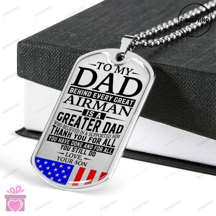 Dad Dog Tag Custom Picture Fathers Day Behind Every Great Airman Is A Greater Dad Necklace Son Gift Doristino Awesome Necklace