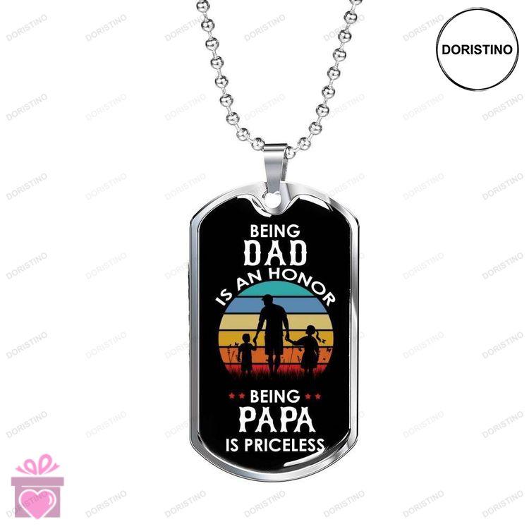 Dad Dog Tag Custom Picture Fathers Day Being Dad Is An Honor Dog Tag Necklace For Men Doristino Awesome Necklace