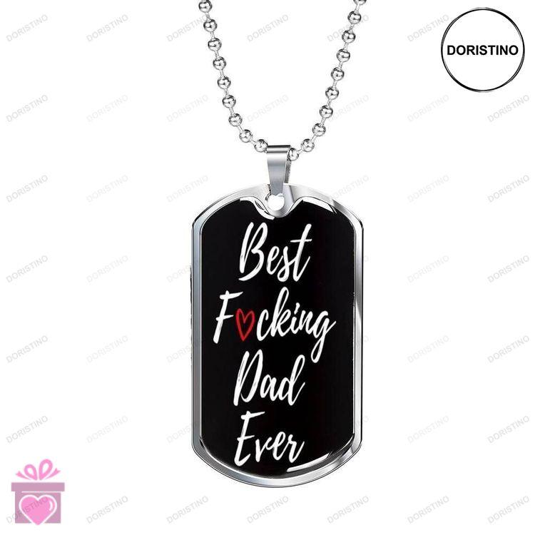 Dad Dog Tag Custom Picture Fathers Day Best Fucking Dad Ever Black Dog Tag Necklace For Dad Doristino Awesome Necklace