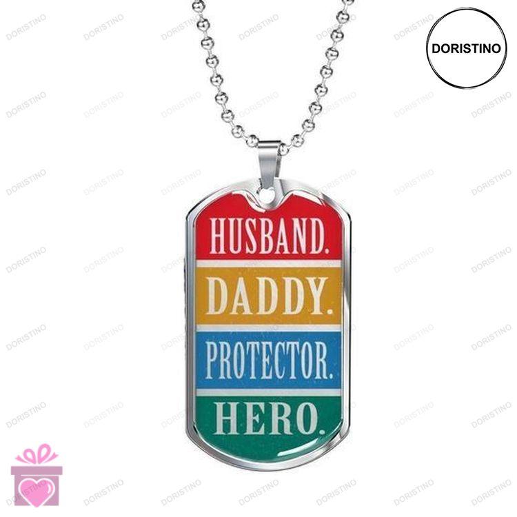 Dad Dog Tag Custom Picture Fathers Day Colorful Daddy Protect Hero Dog Tag Necklace Gift For Him Doristino Limited Edition Necklace