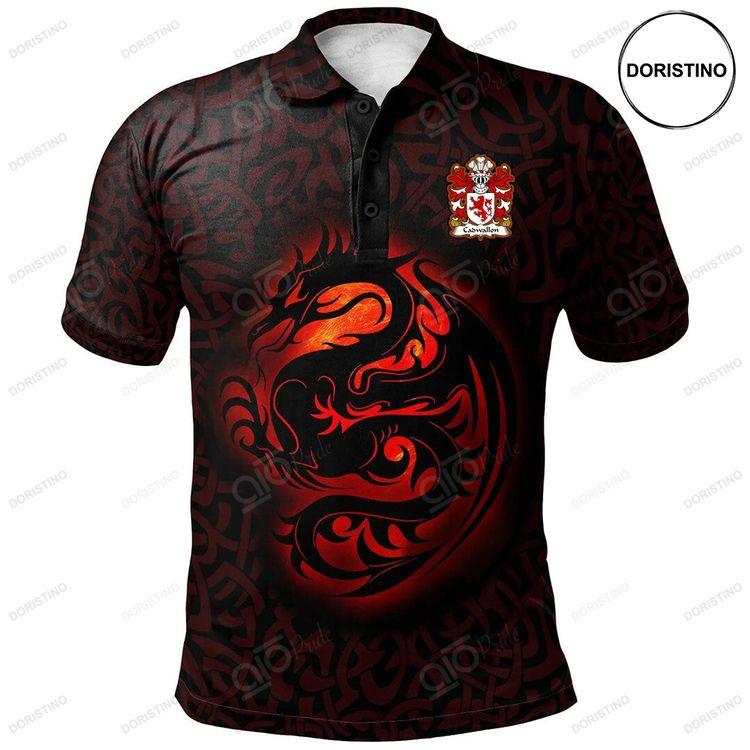 Cadwallon Ap Madog Welsh Family Crest Polo Shirt Fury Celtic Dragon With Knot Doristino Polo Shirt