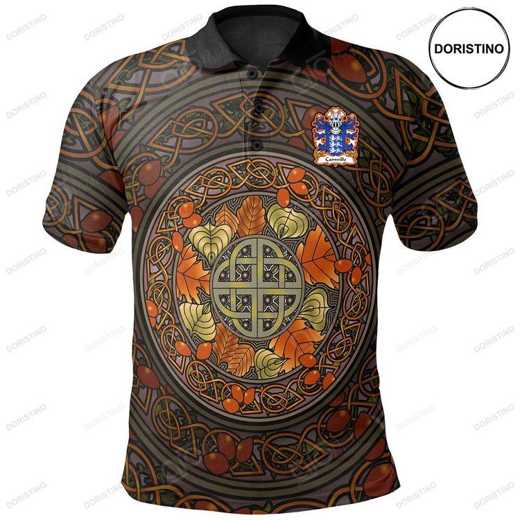 Camville Lords Of Llansteffan Welsh Family Crest Polo Shirt Mid Autumn Celtic Leaves Doristino Awesome Polo Shirt