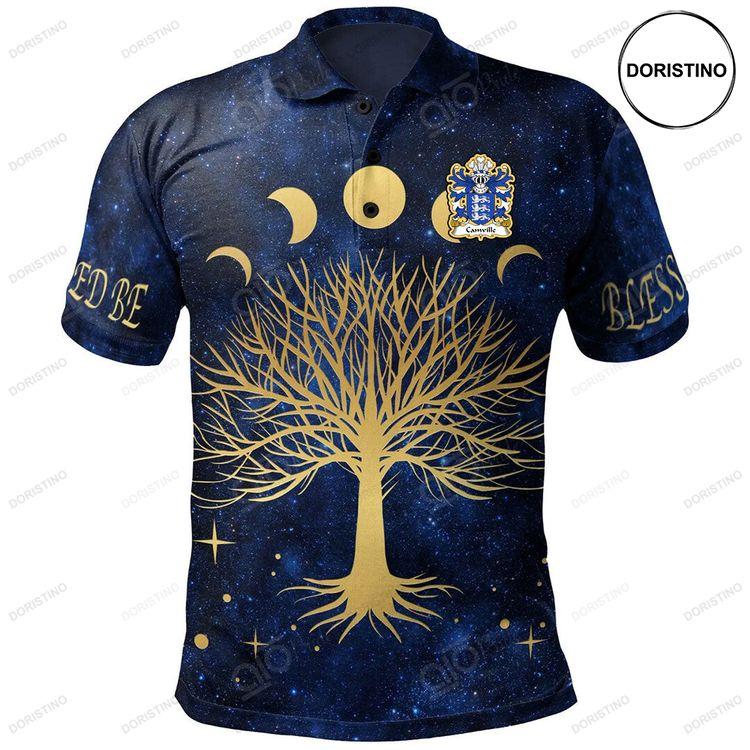 Camville Lords Of Llansteffan Welsh Family Crest Polo Shirt Moon Phases Tree Of Life Doristino Polo Shirt