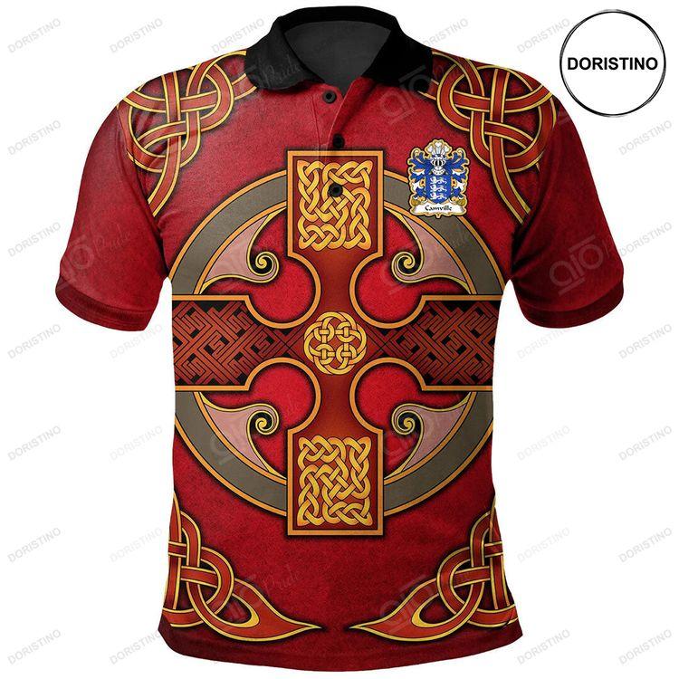 Camville Lords Of Llansteffan Welsh Family Crest Polo Shirt Vintage Celtic Cross Red Doristino Awesome Polo Shirt