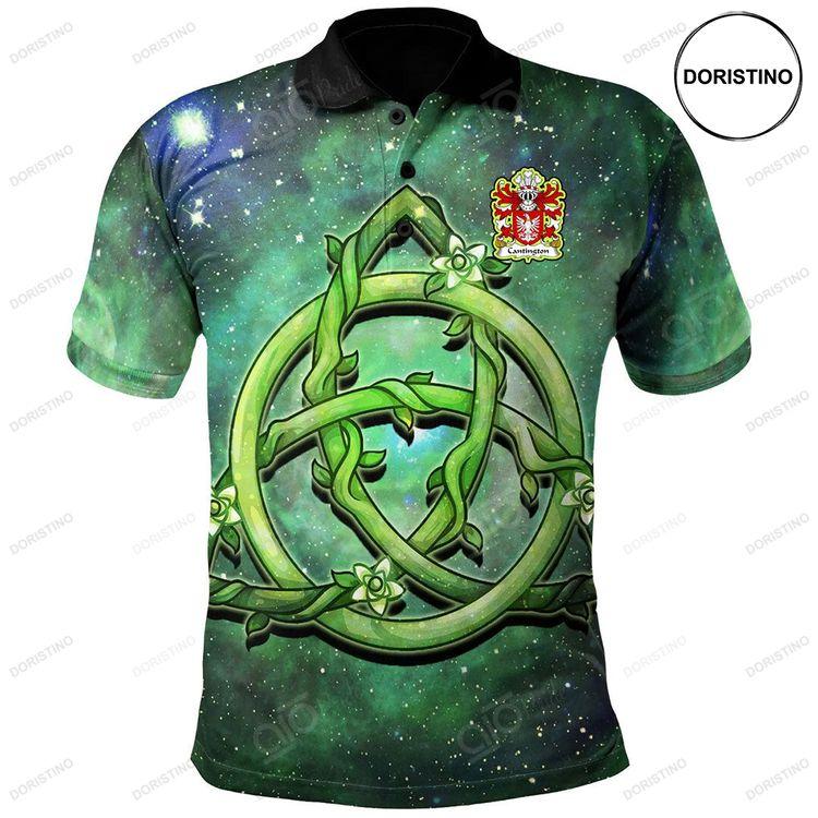 Cantington Of Trewilym Pembrokeshire Welsh Family Crest Polo Shirt Green Triquetra Doristino Awesome Polo Shirt