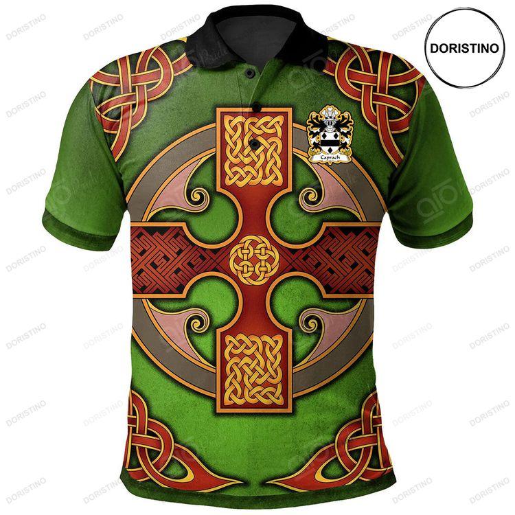 Caprach Lord Of Trecaprach Gwent Welsh Family Crest Polo Shirt Vintage Celtic Cross Green Doristino Limited Edition Polo Shirt