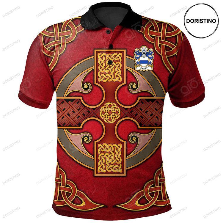 Cardiff Sir Walter Glamorgan Welsh Family Crest Polo Shirt Vintage Celtic Cross Red Doristino Awesome Polo Shirt
