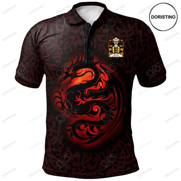Carew Of Pembrokeshire Welsh Family Crest Polo Shirt Fury Celtic Dragon With Knot Doristino Awesome Polo Shirt
