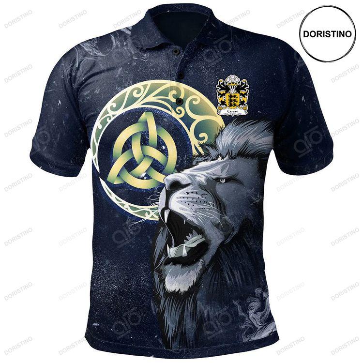 Carew Of Pembrokeshire Welsh Family Crest Polo Shirt Lion Celtic Moon Doristino Limited Edition Polo Shirt
