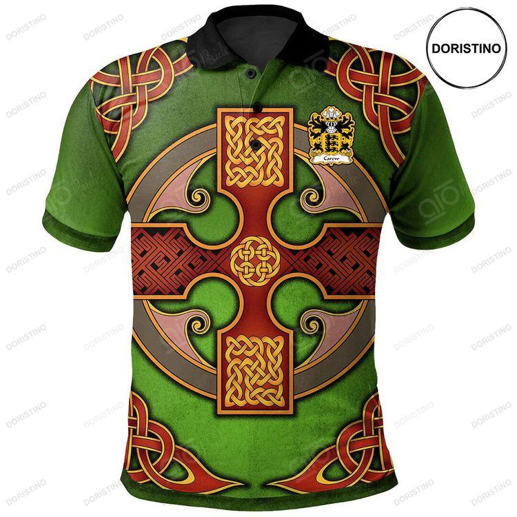 Carew Of Pembrokeshire Welsh Family Crest Polo Shirt Vintage Celtic Cross Green Doristino Awesome Polo Shirt