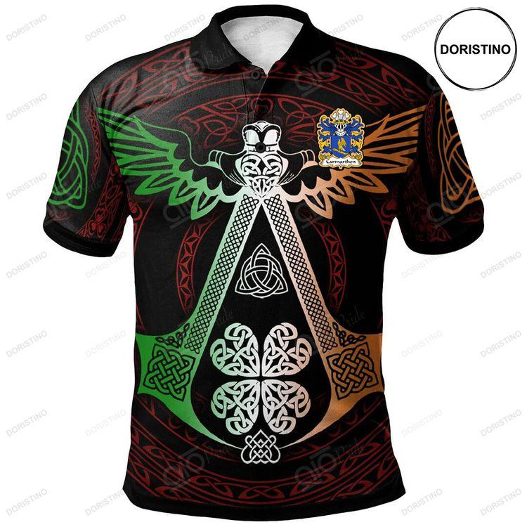 Carmarthen Priory Of St John The Evangelist Welsh Family Crest Polo Shirt Irish Celtic Symbols And Ornaments Doristino Polo Shirt