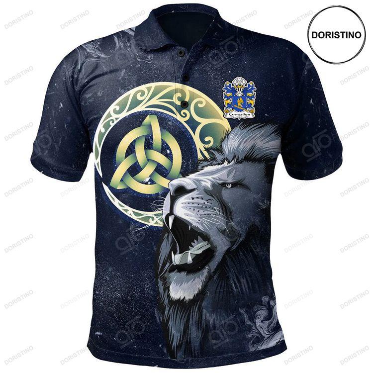 Carmarthen Priory Of St John The Evangelist Welsh Family Crest Polo Shirt Lion Celtic Moon Doristino Limited Edition Polo Shirt