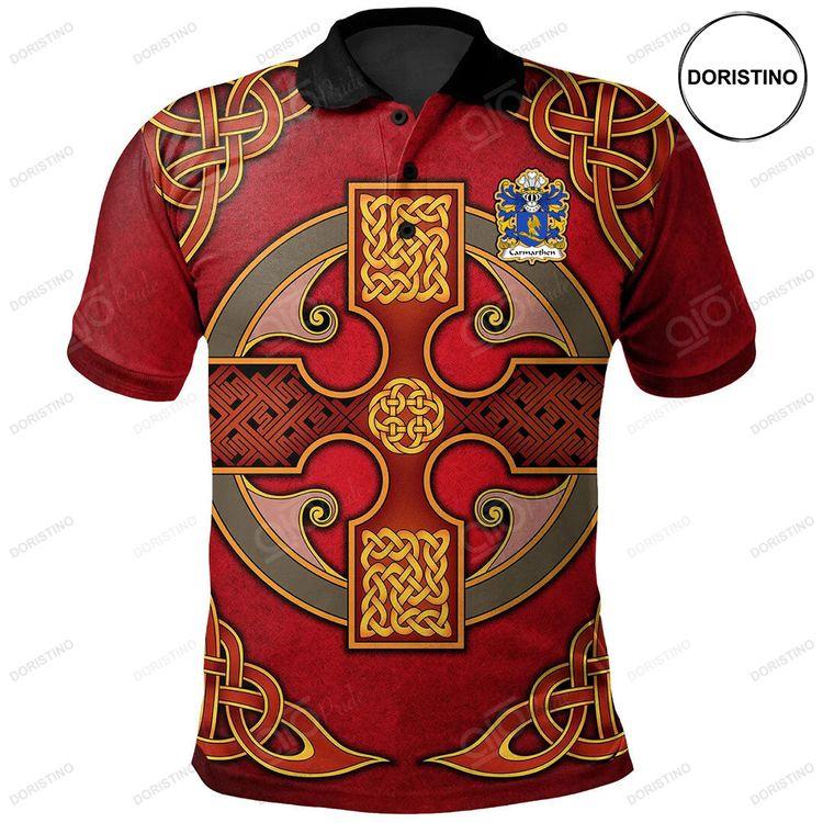Carmarthen Priory Of St John The Evangelist Welsh Family Crest Polo Shirt Vintage Celtic Cross Red Doristino Limited Edition Polo Shirt