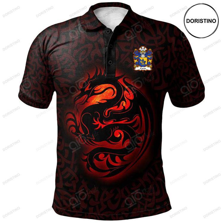Carne Of Nash And Ewenni Glamorgan Welsh Family Crest Polo Shirt Fury Celtic Dragon With Knot Doristino Polo Shirt