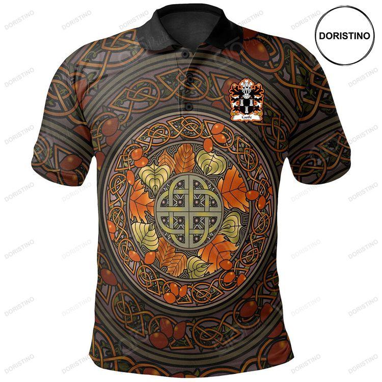 Castle Pembrokeshire Welsh Family Crest Polo Shirt Mid Autumn Celtic Leaves Doristino Polo Shirt