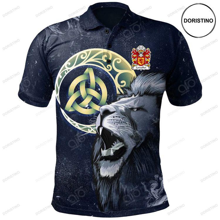 Caswallon Welsh Family Crest Polo Shirt Lion Celtic Moon Doristino Polo Shirt