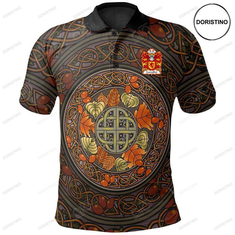 Caswallon Welsh Family Crest Polo Shirt Mid Autumn Celtic Leaves Doristino Awesome Polo Shirt