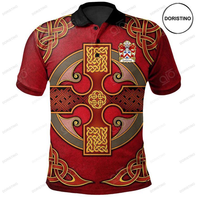 Catchmay Of Monmouthshire Welsh Family Crest Polo Shirt Vintage Celtic Cross Red Doristino Polo Shirt