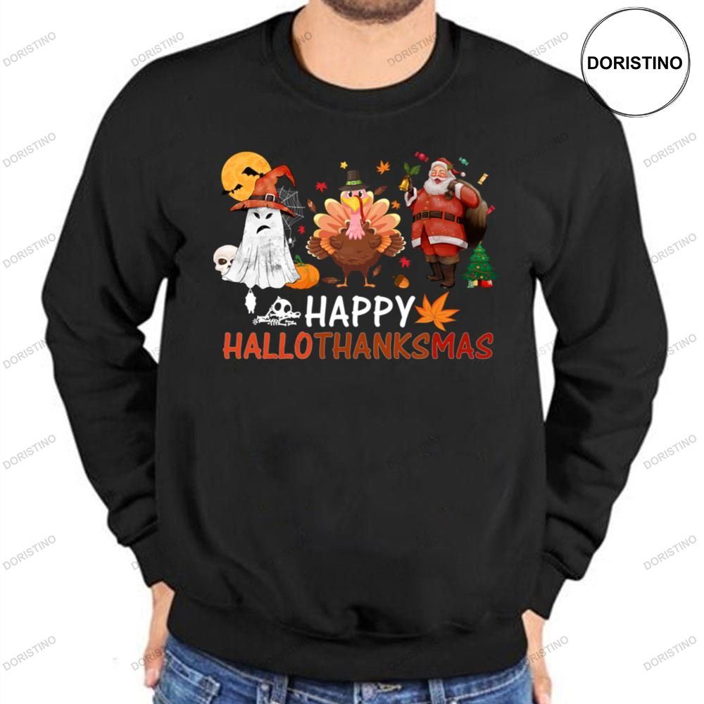 Ghost Turkey And Santa Claus Happy Hallothanksmas Halloween Thanksgivings Shirts