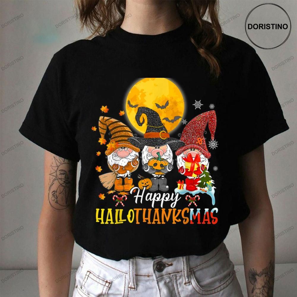 Happy Hallothanksmas Funny Gnomes Fall Witch Xmas Shirts