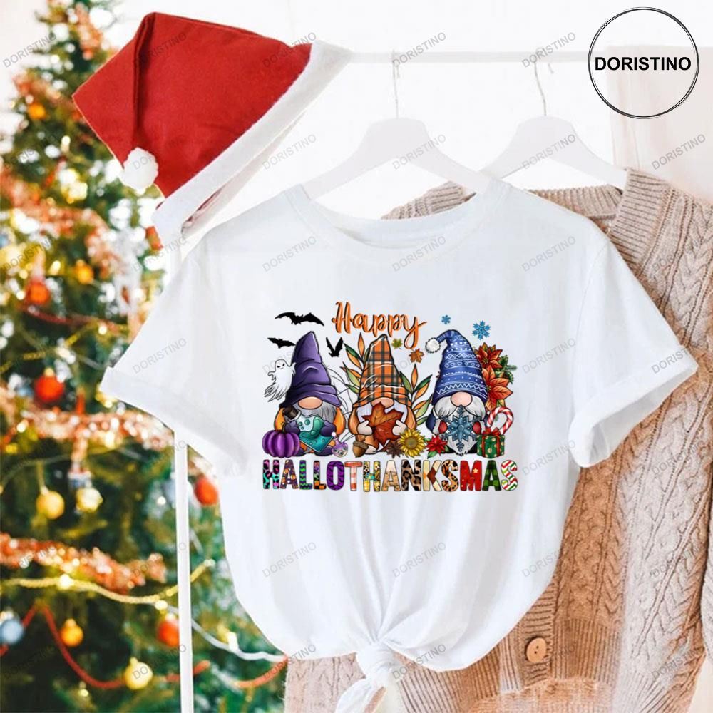 Happy Hallothanksmas Gnomes Design Shirts