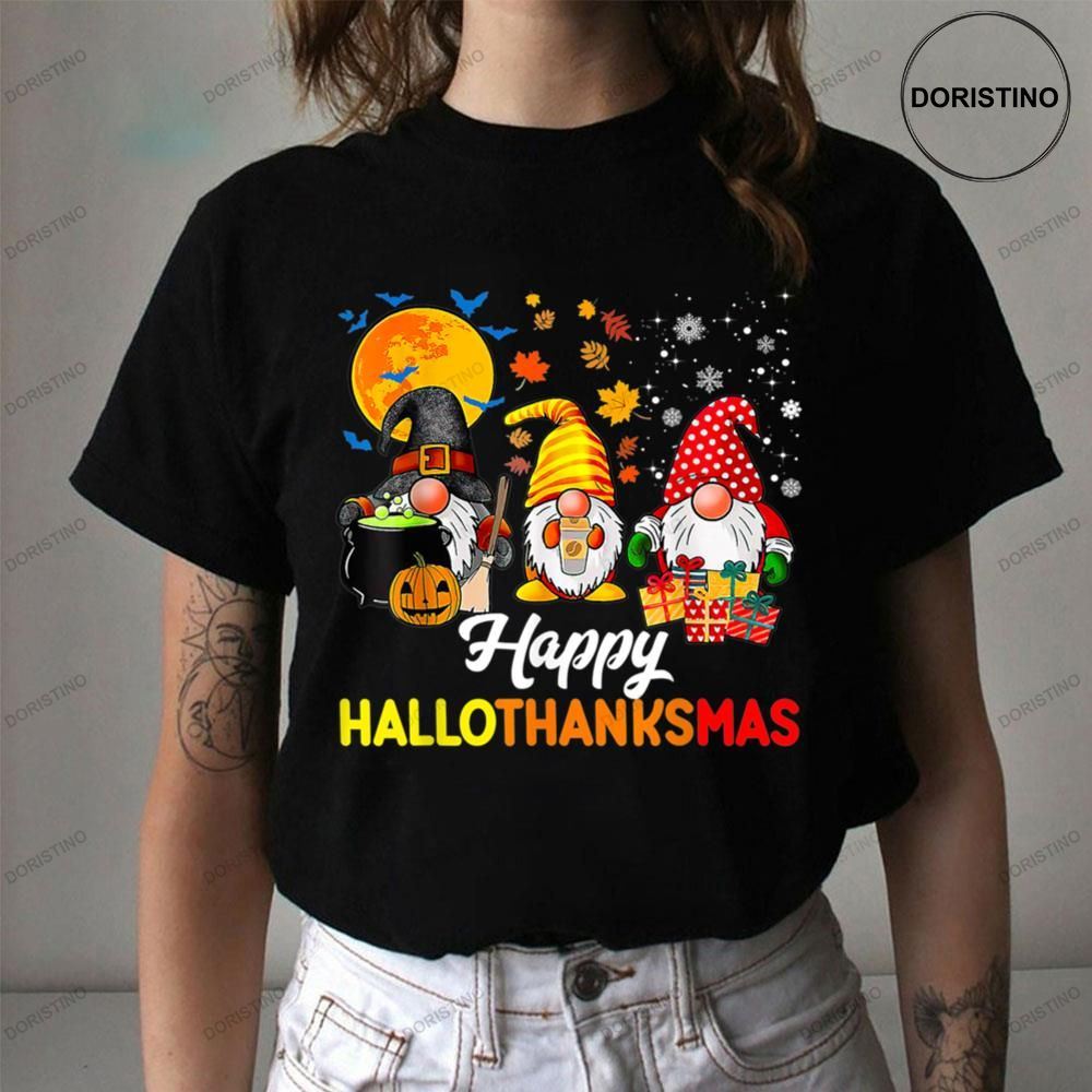 Happy Hallothanksmas Gnomes Halloween Thanksgiving Christmas Relaxed Fit Shirt