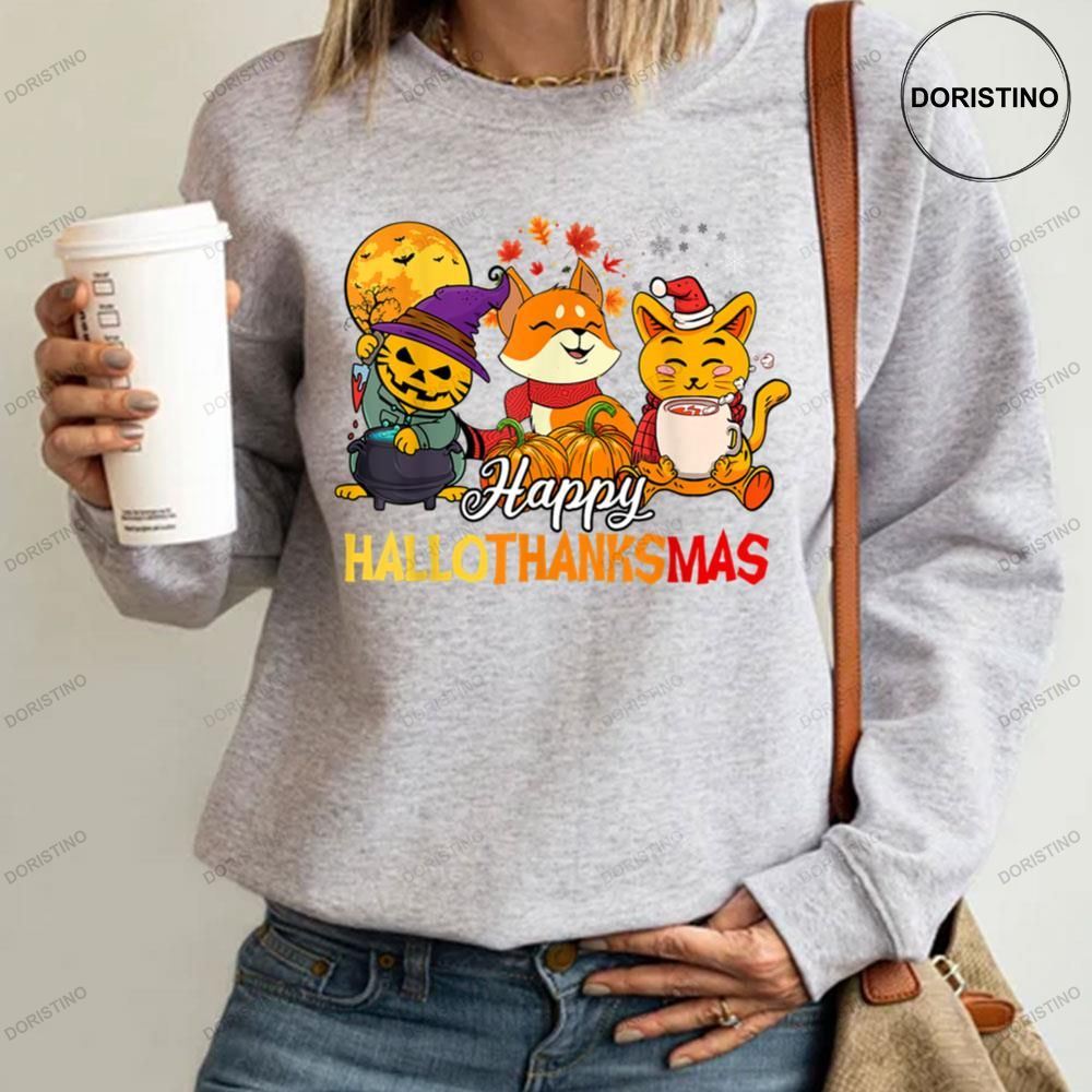 Happy Hallothanksmas With Cats Shirt