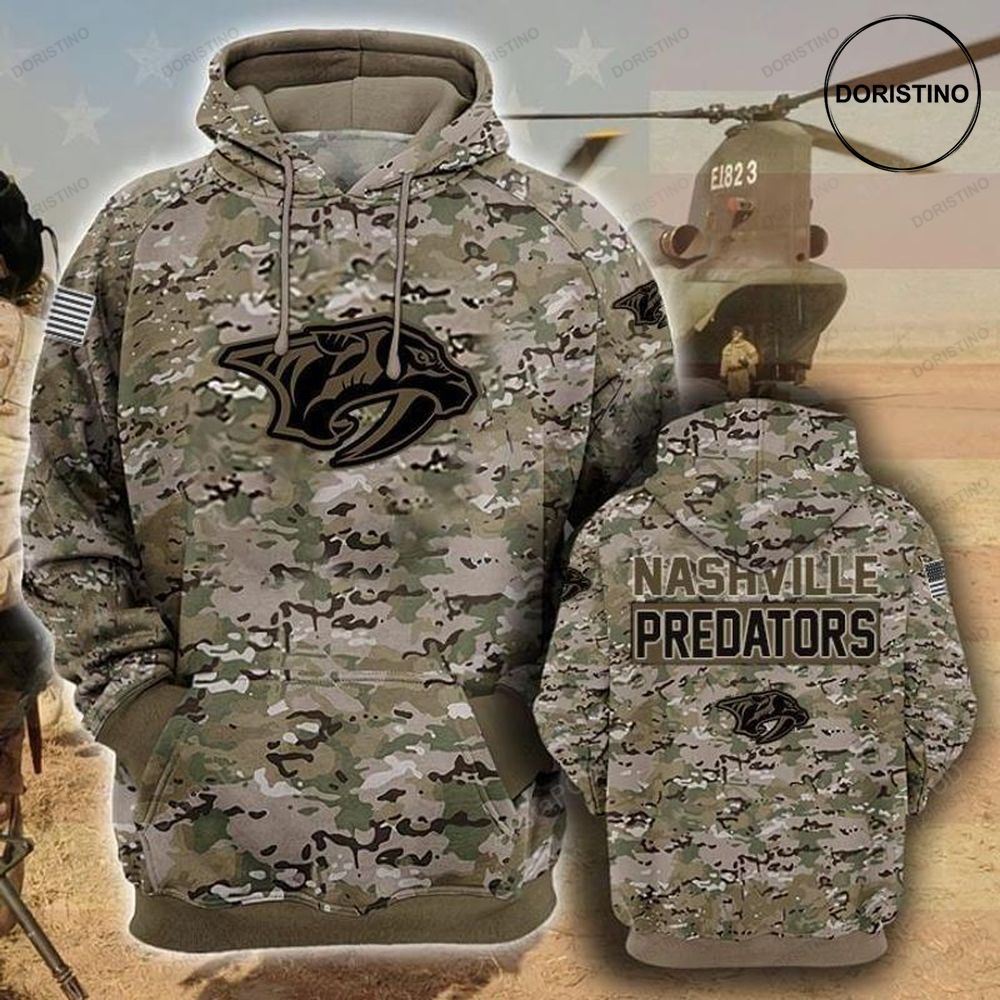 Nashville Predators Camouflage Veteran Cotton Limited Edition 3d Hoodie