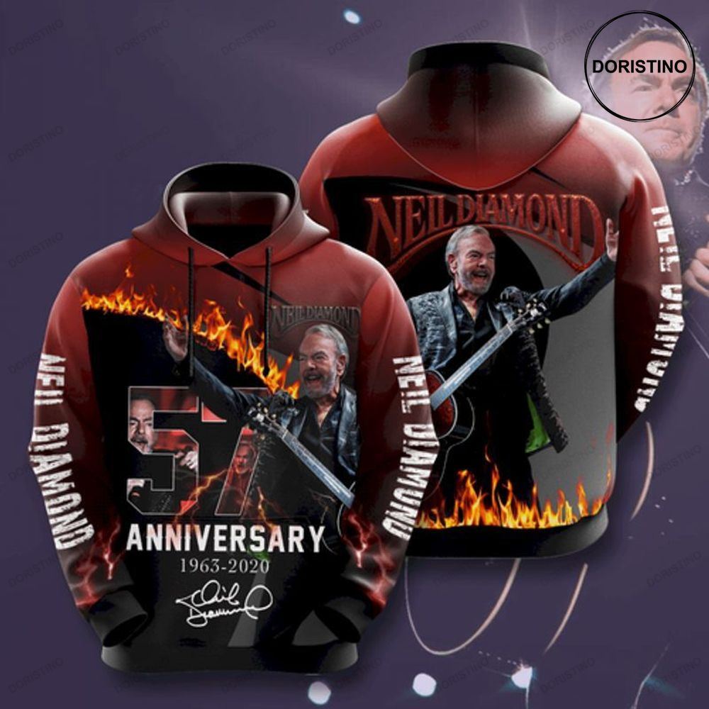 Neil Diamond 1963 2020 57th Anniversary Signature Awesome 3D Hoodie