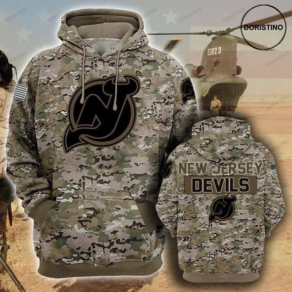 New Jersey Devils Camouflage Veteran Cotton Awesome 3D Hoodie