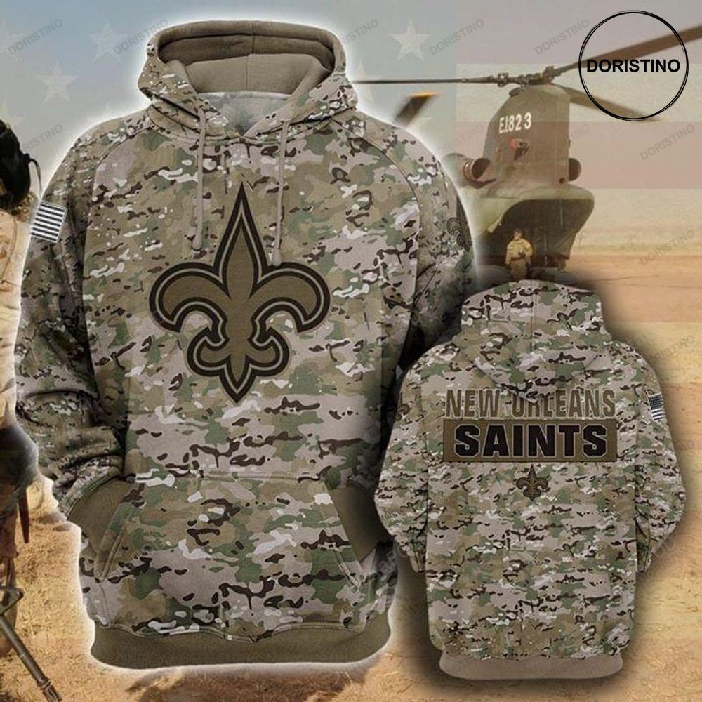 New Orleans Saints Camouflage Veteran Cotton Awesome 3D Hoodie