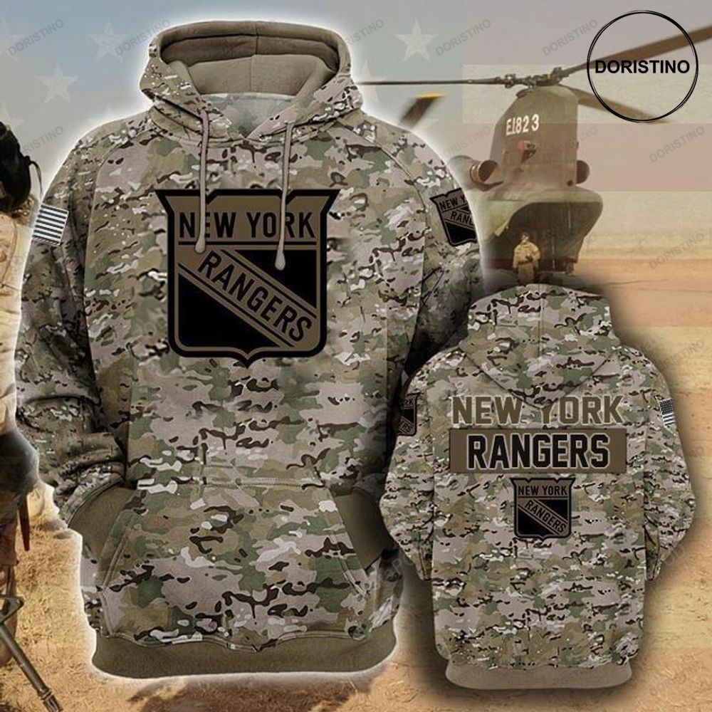 New York Rangers Camouflage Veteran Cotton All Over Print Hoodie