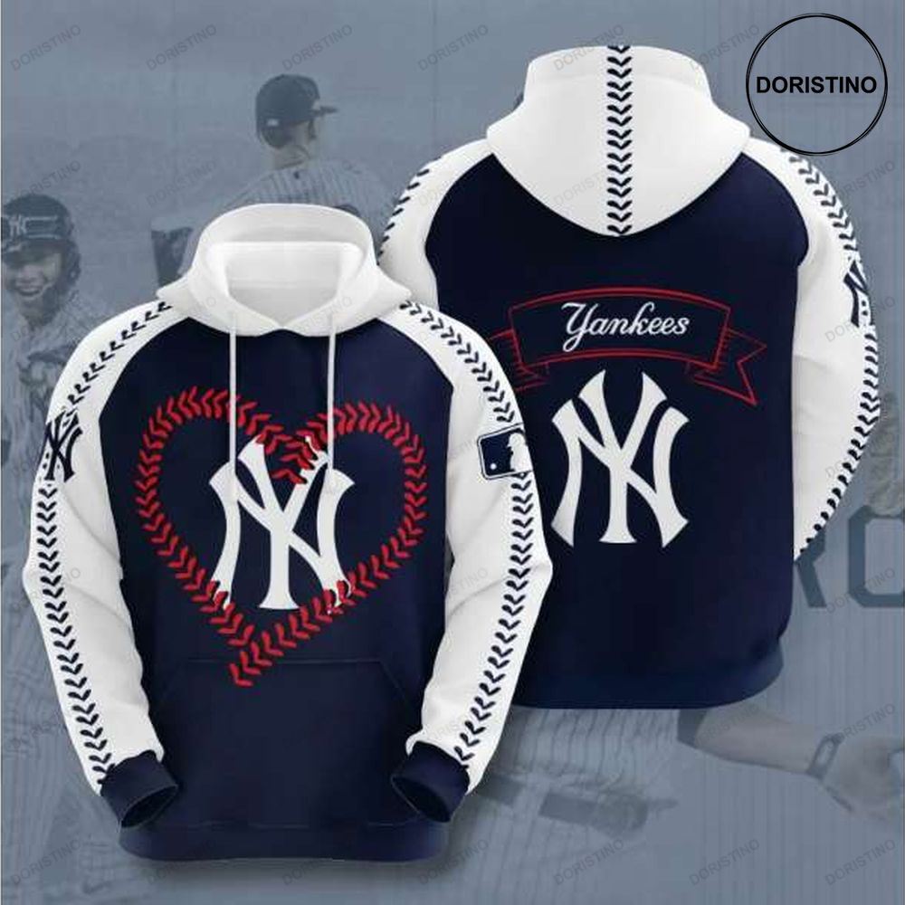 New York Yankees Blue White All Over Print Hoodie