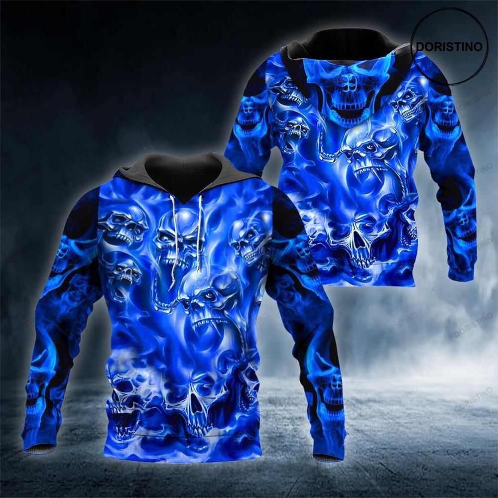 Blue Ghost Skull Ed S Awesome 3D Hoodie