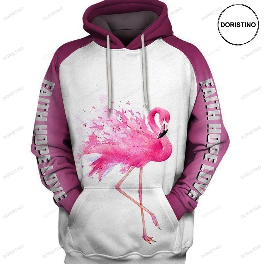 Breast Cancer Awareness Faith Hope Love Flamingo All Over Print Hoodie