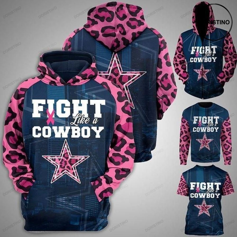 Dallas Cowboys Fight Like A Cowboys Pink Leopard Limited Edition 3d Hoodie