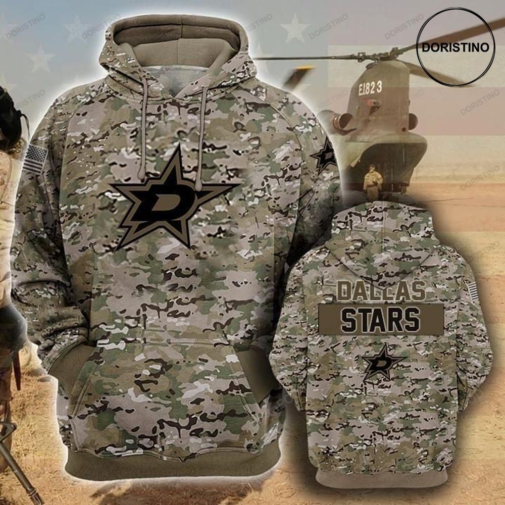 Dallas Stars Camouflage Veteran Cotton All Over Print Hoodie