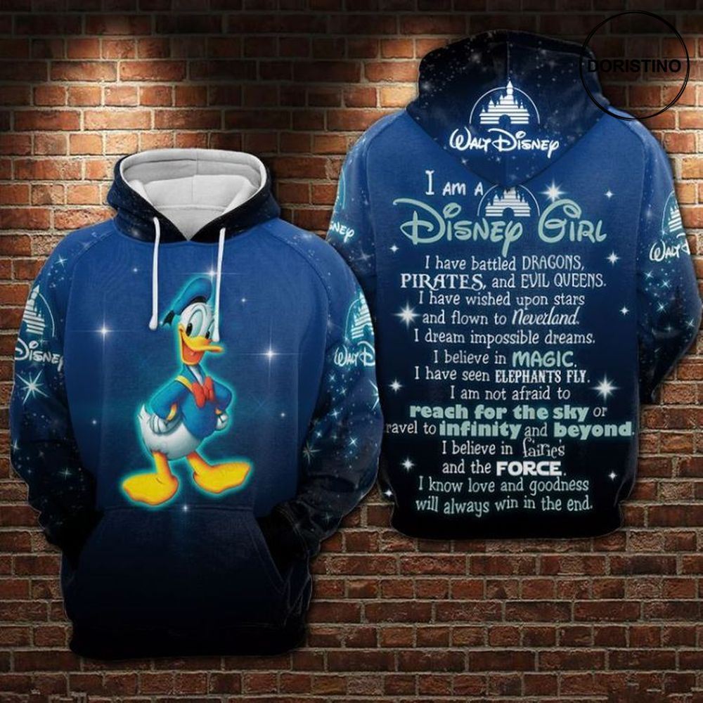 I Am A Girl Donald Duck Blue All Over Print Hoodie