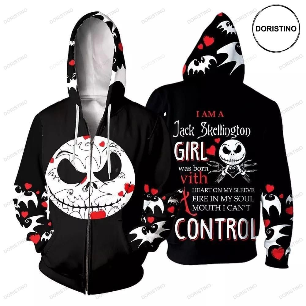 I Am A Jack Skellington Girl Was Born With Heart On My Sleeve Awesome 3D Hoodie