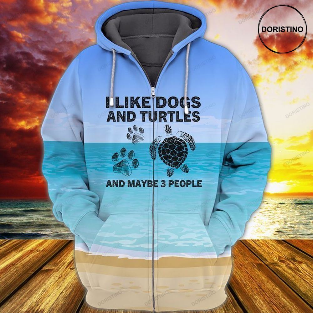 I Like Dogs And Turtle And Maybe V3 People All Over Print Hoodie