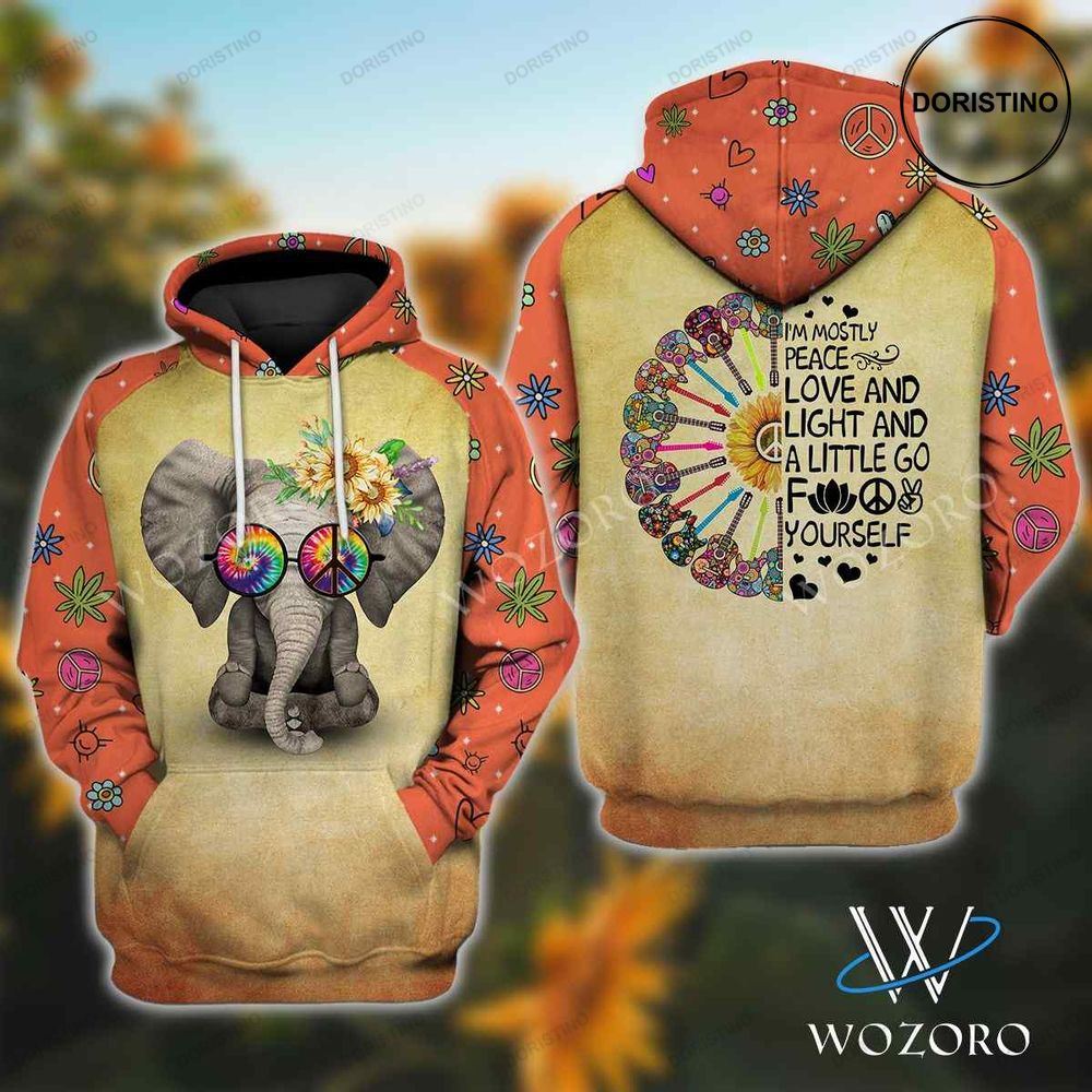 Im Mostly Peace Love And Light Elephant Yoga Hippie Limited Edition 3d Hoodie