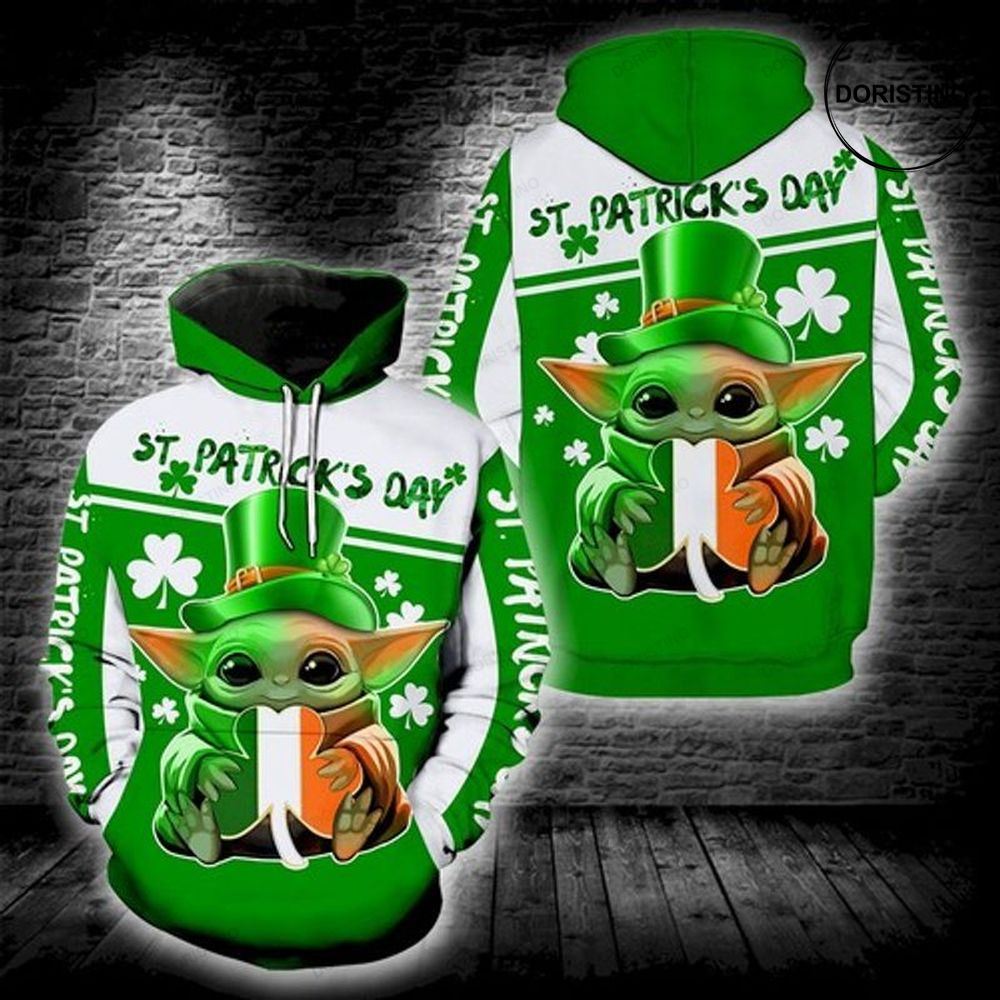 Irish Saint Patricks Day Baby Yoda Color Full Awesome 3D Hoodie