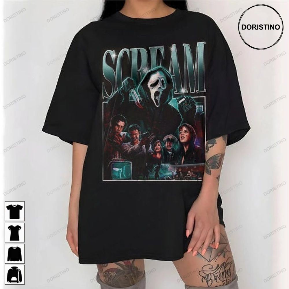 Scream Retro Let's Watch Scary Movie Tee Scary Horror Tees Killer Homage Fan Sidney Actress Actor Stu Matcher Scream Gift Awesome Shirts