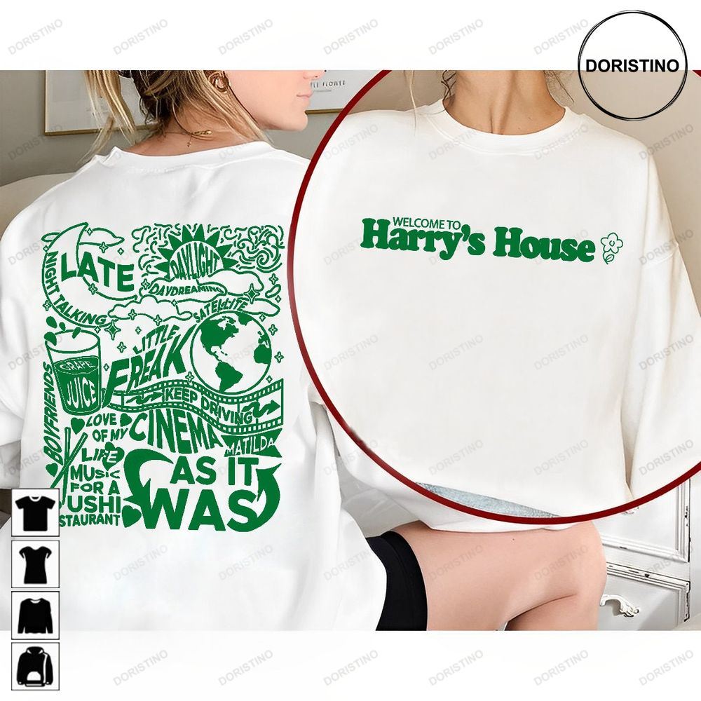 Vintage Harrys House Track List 2023 Gildan Green Design As It Was Harry's House 2023 Harry's House Hs Limited Edition T-shirts