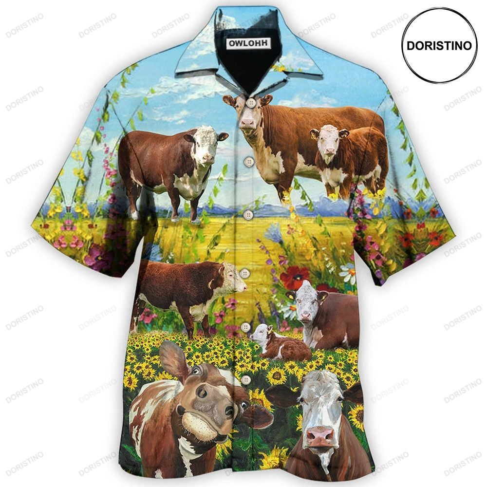 Cow Hereford Cow Landscape Awesome Hawaiian Shirt