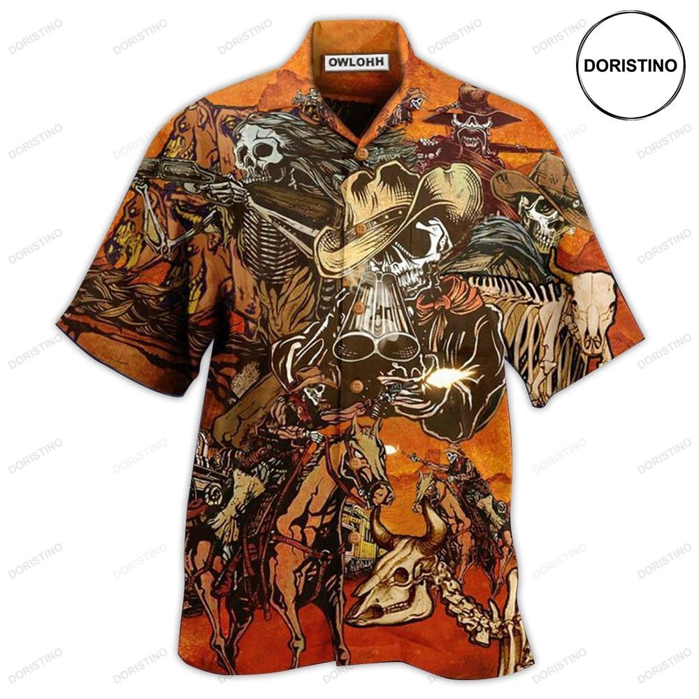 Cowboy Skull War Orange Awesome Hawaiian Shirt