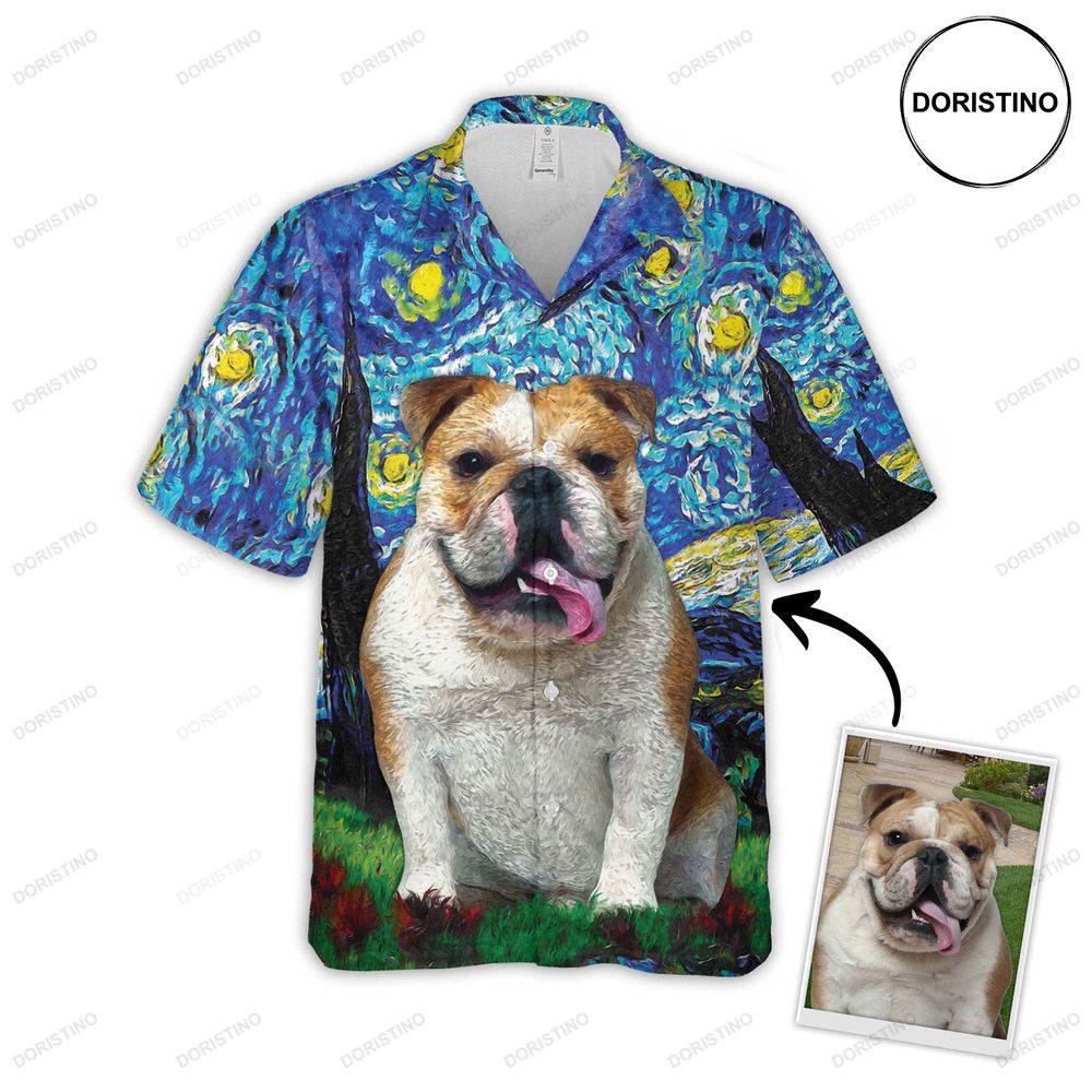 Custom With Pet Face Personalized Gift For Pet Lovers Starry Night Pattern Blue Color Limited Edition Hawaiian Shirt